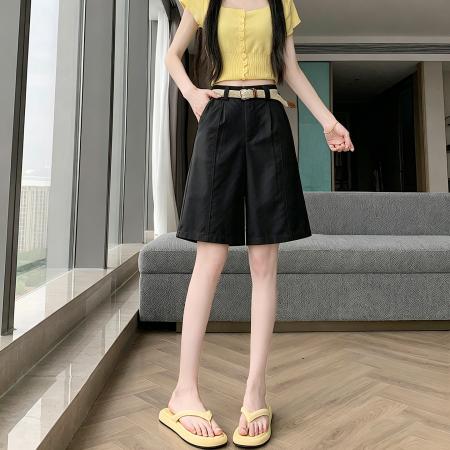 BY19233# 老钱风夏季新款洗水棉五六分阔腿裤女气质百搭显瘦中裤女 服裝批發女裝批發服飾貨源