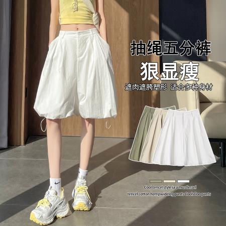 BY19243# 五分工装花苞裙裤夏季薄款高腰宽松灯笼裤时尚休闲A字阔腿裤 服裝批發女裝批發服飾貨源