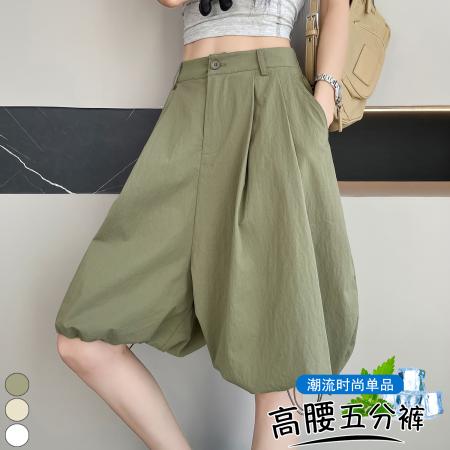 BY19243# 五分工装花苞裙裤夏季薄款高腰宽松灯笼裤时尚休闲A字阔腿裤 服裝批發女裝批發服飾貨源