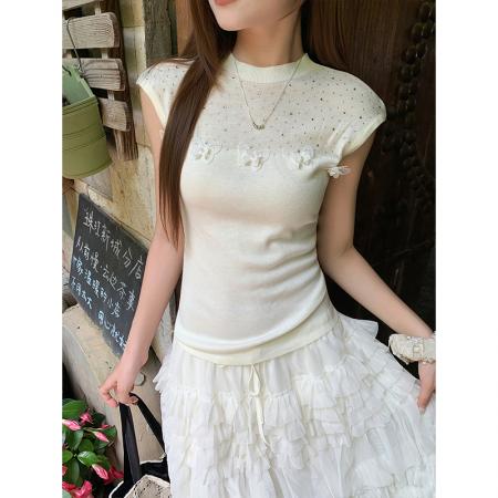 BY19249# 重工烫钻立体蝴蝶针织衫女夏季新款圆领修身显瘦百搭短袖t恤上衣 服裝批發女裝批發服飾貨源