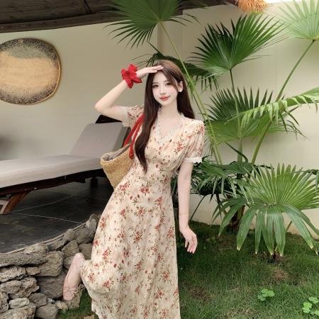 BY19259# 大码女装夏季新款法式初恋温柔小众显瘦气质碎花款连衣裙 服裝批發女裝批發服飾貨源