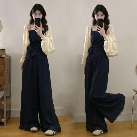 BY19261# 大码女装赫本风套装气质显瘦吊带背心+阔腿裤 服裝批發女裝批發服飾貨源