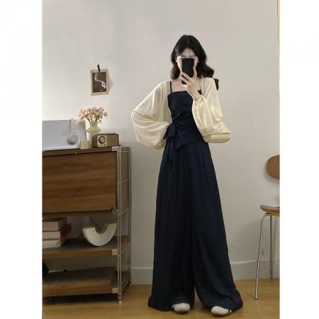 BY19261# 大码女装赫本风套装气质显瘦吊带背心+阔腿裤 服裝批發女裝批發服飾貨源