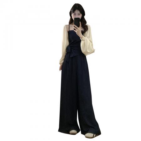 BY19261# 大码女装赫本风套装气质显瘦吊带背心+阔腿裤 服裝批發女裝批發服飾貨源