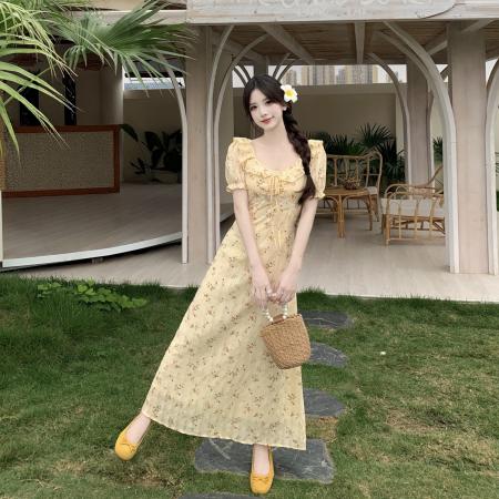 BY19263# 夏季大码女装微胖显瘦连衣裙果香调穿搭温柔度假风碎花裙 服裝批發女裝批發服飾貨源