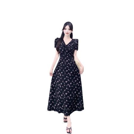 BY19265# 大码女装理想裙法式浪漫碎花连衣裙V领收腰显瘦度假风裙子 服裝批發女裝批發服飾貨源