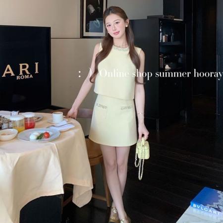 BY19276# 千金风无袖马甲上衣短裙子小香风套装女夏季薄款 服裝批發女裝批發服飾貨源