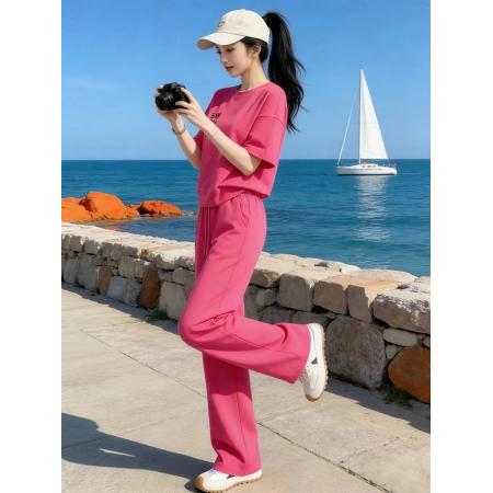 BY19286# 时尚休闲简约大气显白树莓色超柔休闲套装 服裝批發女裝批發服飾貨源