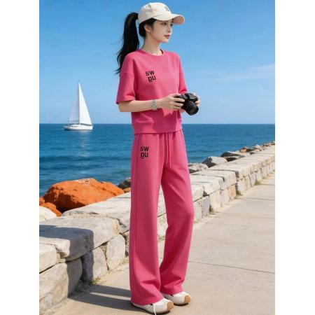 BY19286# 时尚休闲简约大气显白树莓色超柔休闲套装 服裝批發女裝批發服飾貨源