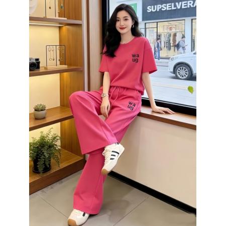BY19286# 时尚休闲简约大气显白树莓色超柔休闲套装 服裝批發女裝批發服飾貨源
