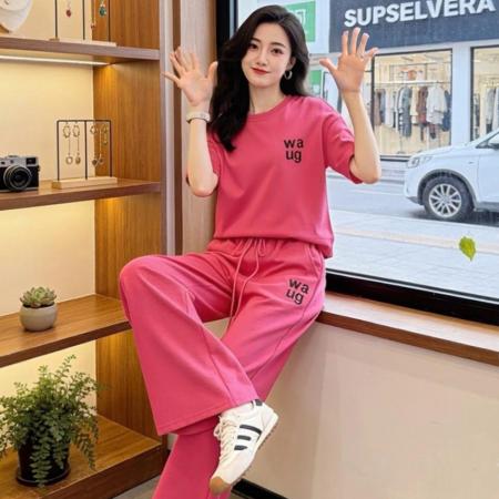 BY19286# 时尚休闲简约大气显白树莓色超柔休闲套装 服裝批發女裝批發服飾貨源
