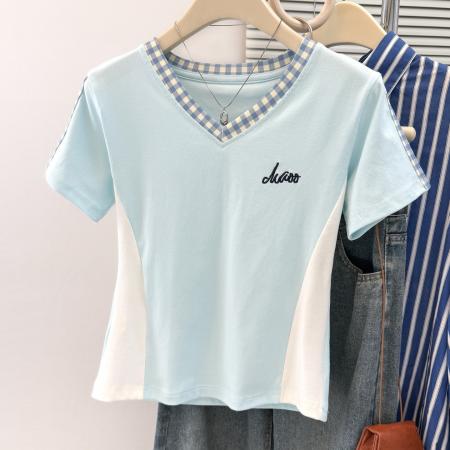 BY19300# 辣妹撞色拼接...