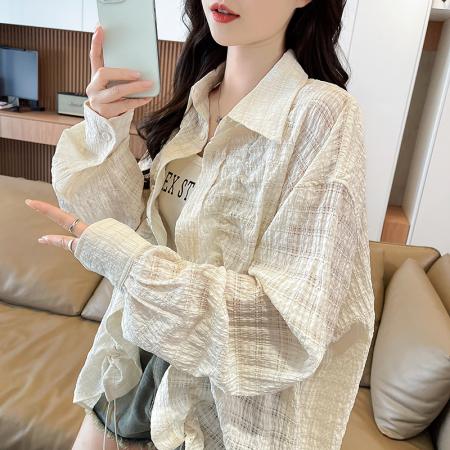 BY19307# 新款杏色设计感好看长袖衬衫女宽松抽绳外套上衣 服裝批發女裝批發服飾貨源