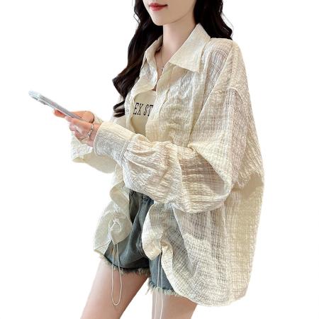 BY19307# 新款杏色设计感好看长袖衬衫女宽松抽绳外套上衣 服裝批發女裝批發服飾貨源