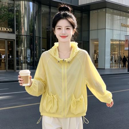 BY19315# 明星同款连帽防晒衣女抽绳透气薄款防晒外套百搭开衫上衣 服裝批發女裝批發服飾貨源