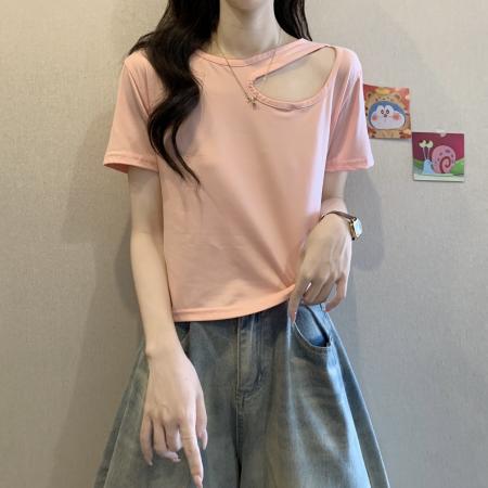BY19322# 新款设计感镂空先锁骨修身显瘦显高短款短袖上衣 服裝批發女裝批發服飾貨源