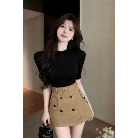 BY19334# 辣妹黑色修身T恤复古工装包臀裙两件套 服裝批發女裝批發服飾貨源