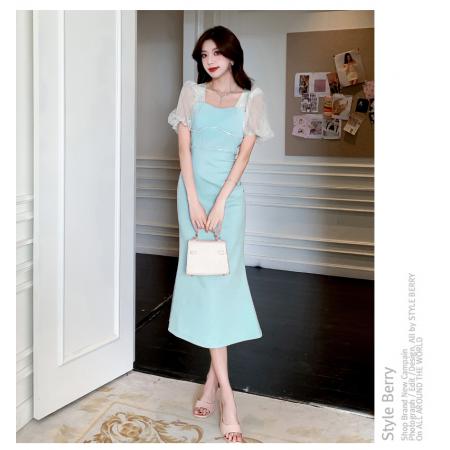 BY19359# 视频夏季新款网红洋气网纱拼接紧身包臀连衣裙 服裝批發女裝批發服飾貨源