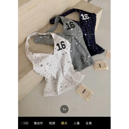 BY19381# 辣妹风星星印花挂脖吊带背心修身显瘦V领无袖外穿上衣 服裝批發女裝批發服飾貨源