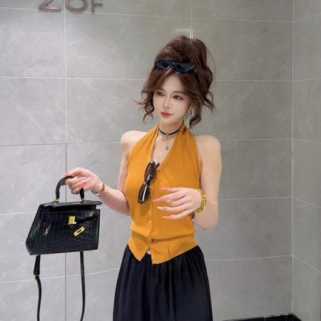 BY19386# 夏季新款时尚百搭设计感挂脖露背性感显瘦辣妹针织背心女 服裝批發女裝批發服飾貨源