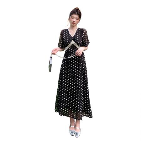 BY19390# 品质法式初恋复古赫本风计感小众仙女波点连衣裙子 服裝批發女裝批發服飾貨源