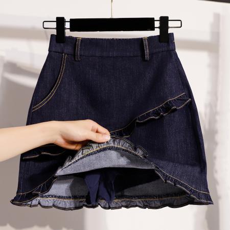 BY19397# 夏新款大码宽松韩版加内衬防走光牛仔半身裙胖MM松紧腰A字裙 服裝批發女裝批發服飾貨源
