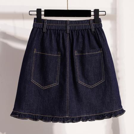 BY19397# 夏新款大码宽松韩版加内衬防走光牛仔半身裙胖MM松紧腰A字裙 服裝批發女裝批發服飾貨源