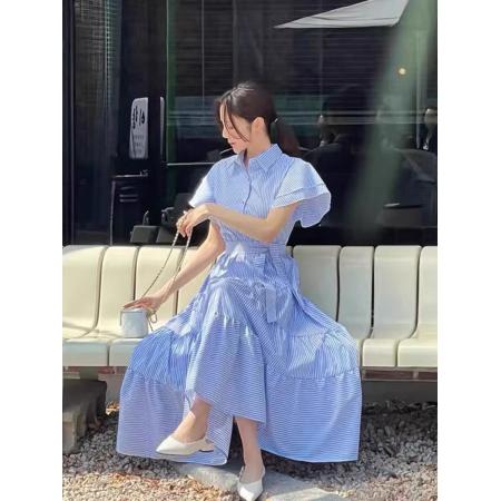BY19405# 新款韩版条纹蛋糕层连衣裙 服裝批發女裝批發服飾貨源