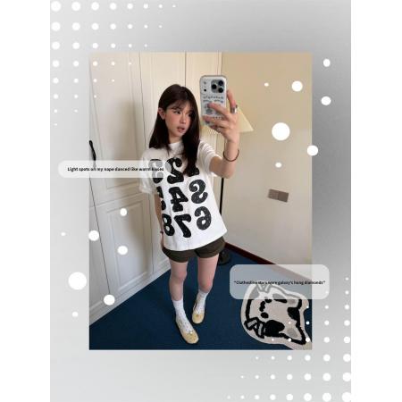 BY19408# 高品质纯棉精梳紧密手感好爽滑优质做工前印花短袖t恤女 服裝批發女裝批發服飾貨源