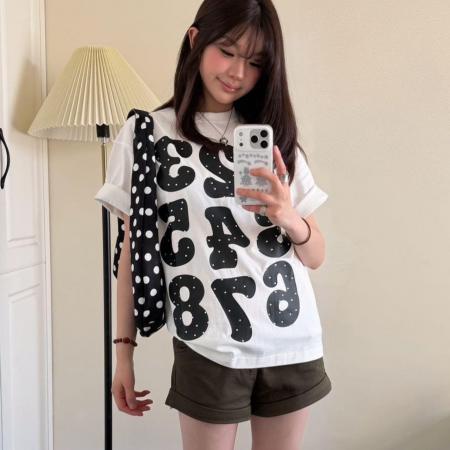 BY19408# 高品质纯棉精梳紧密手感好爽滑优质做工前印花短袖t恤女 服裝批發女裝批發服飾貨源