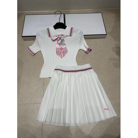 BY19411#夏季新款针织香牌波点丝巾短袖套头+半裙百搭潮品两件套装 服裝批發女裝批發服飾貨源