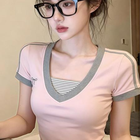 BY19419# 精棉美式复古撞色条纹假两件短袖t恤女夏上衣 服裝批發女裝批發服飾貨源