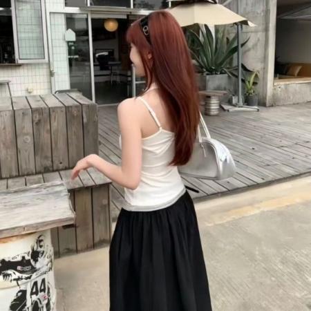 BY19420# 精棉假两件挂脖条纹系带内搭吊带背心女夏季上衣 服裝批發女裝批發服飾貨源