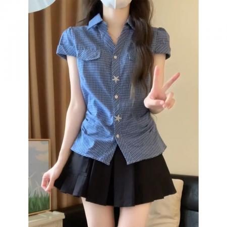 BY19421# 原版条纹衬衫布夏季新款掐腰修身显瘦百搭衬衫上衣女 服裝批發女裝批發服飾貨源