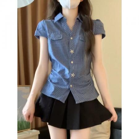 BY19421# 原版条纹衬衫布夏季新款掐腰修身显瘦百搭衬衫上衣女 服裝批發女裝批發服飾貨源