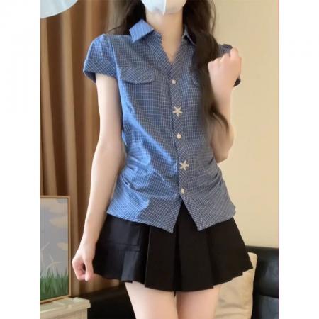 BY19421# 原版条纹衬衫布夏季新款掐腰修身显瘦百搭衬衫上衣女 服裝批發女裝批發服飾貨源