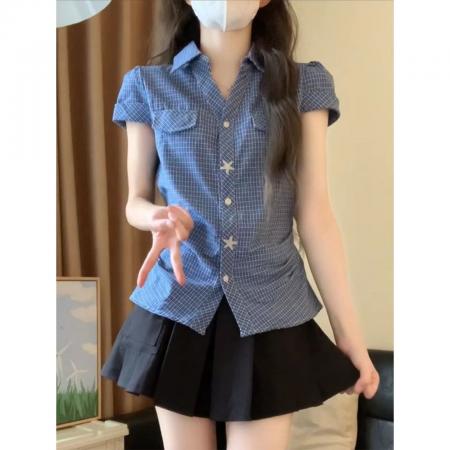 BY19421# 原版条纹衬衫布夏季新款掐腰修身显瘦百搭衬衫上衣女 服裝批發女裝批發服飾貨源