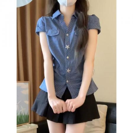 BY19421# 原版条纹衬衫布夏季新款掐腰修身显瘦百搭衬衫上衣女 服裝批發女裝批發服飾貨源