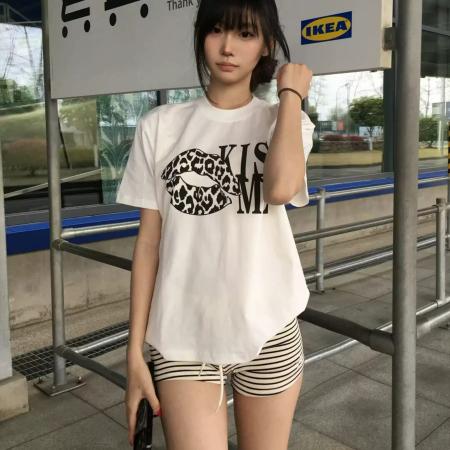 BY19424# 纯棉-棉夏装韩系短袖T恤女韩版宽松大码印花 服裝批發女裝批發服飾貨源