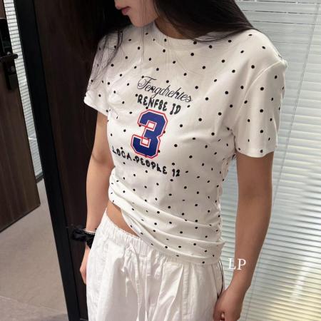 BY19451# 纯棉夏季新款韩系V领波点时尚正肩印花款短袖t恤 服裝批發女裝批發服飾貨源