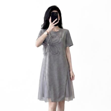 BY19464# 新款大码拼接网纱遮肉宽松连衣裙 服裝批發女裝批發服飾貨源
