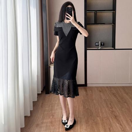 BY19466# 新款法式拼接减龄显瘦连衣裙 服裝批發女裝批發服飾貨源