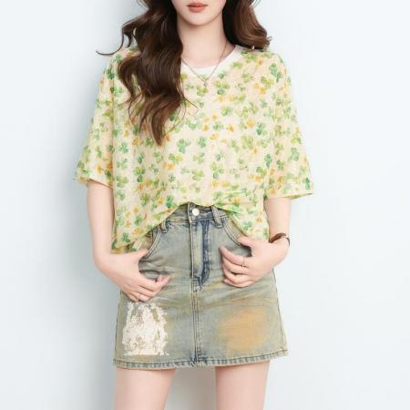 BY19502# 短袖圆领印花T恤女夏季旅游日韩版外贸时尚百搭上衣女 服裝批發女裝批發服飾貨源