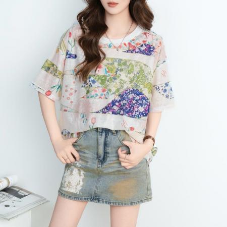 BY19503# 短袖圆领印花T恤女夏季旅游日韩版外贸时尚百搭上衣女 服裝批發女裝批發服飾貨源