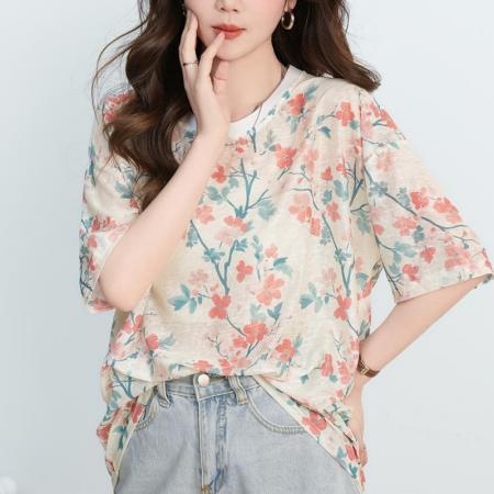 BY19506# 短袖圆领印花T恤女夏季旅游日韩版外贸时尚百搭上衣女 服裝批發女裝批發服飾貨源