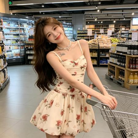 BY19517# 碎花吊带连衣...