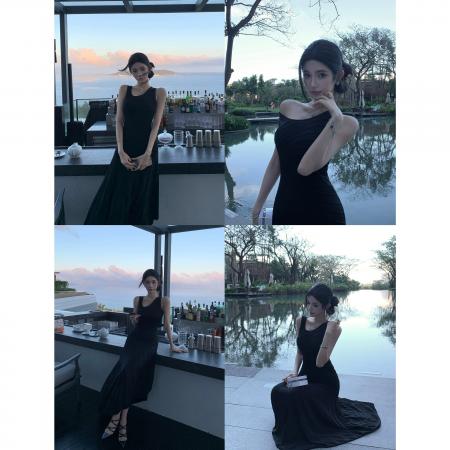 BY19519# 画廊看展法式无袖连衣裙长裙女夏季五一出游针织裙 服裝批發女裝批發服飾貨源