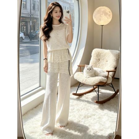 BY19520# 镂空针织衫叠穿屁帘慵懒松弛风上衣加裤子套装防晒穿搭女 服裝批發女裝批發服飾貨源