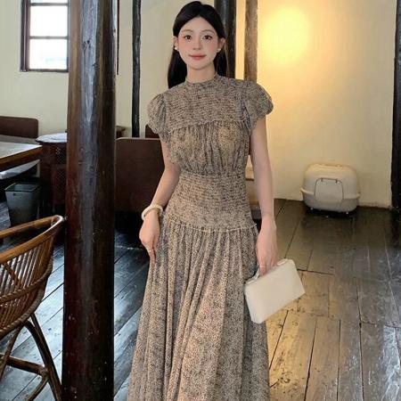 BY19526# 夏季有内里法式高级感韩版御姐风时尚短袖连衣裙设计温柔长裙 服裝批發女裝批發服飾貨源