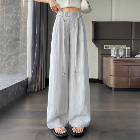BY19533# 夏季新款时尚高腰天丝亚麻薄款垂感显瘦直筒休闲阔腿裤 服裝批發女裝批發服飾貨源